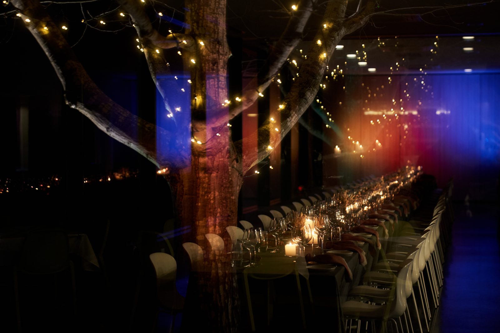 The interior of Oakridge Restaurant, Yarra Valley, lit by candles for their winter event